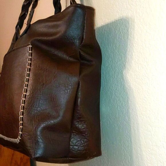 WEIMEIBAIGE Brown Vegan Leather Tote Bag Shoulder Purse Large - Picture 2 of 10